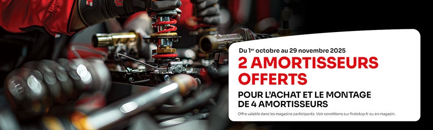 2 amortisseurs offerts* pour l'achat et le montage de 4 amortisseurs !